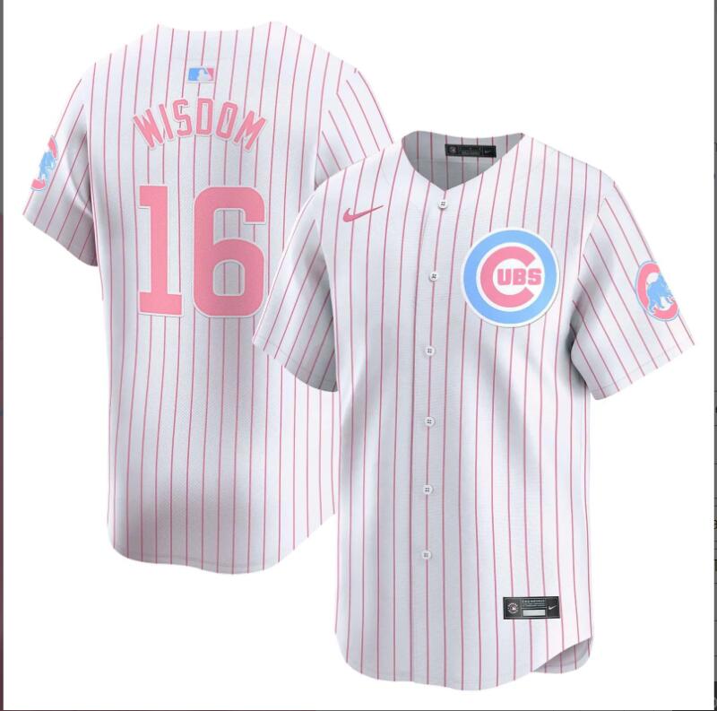 Men Chicago Cubs #16 Wisdom white with red strips 2024 Nike MLB jersey->indianapolis colts->NFL Jersey